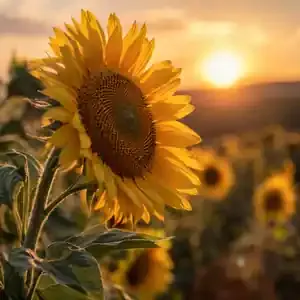 A sunflower illuminated by warm evening light, representing hope alongside profound loss